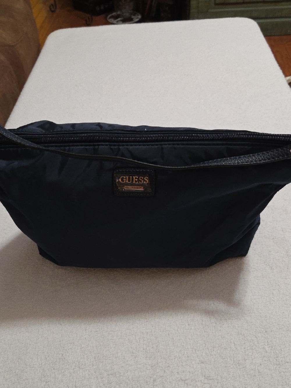 Guess navy Nylon Tote with Gold Logo Plaque
